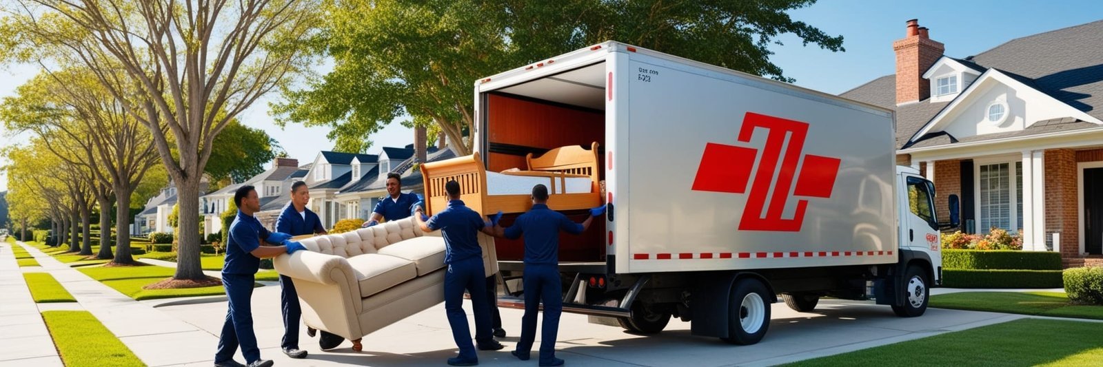 Sunny suburban neighborhood scene showcasing Ibex Services' seamless and professional furniture removal and relocation solutions